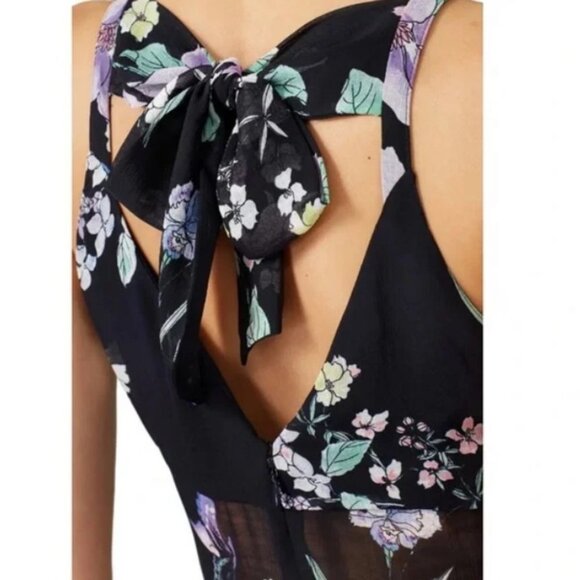 Great Jones size 10 Floral Halter Ruffle Hem Maxi Dress Black Purple - Picture 3 of 11